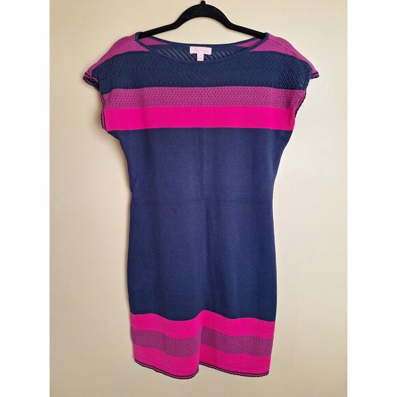 Lilly Pulitzer Womans‎ Medium Navy/Purple/Pink Color Block Body Con Midi.... - Picture 1 of 12